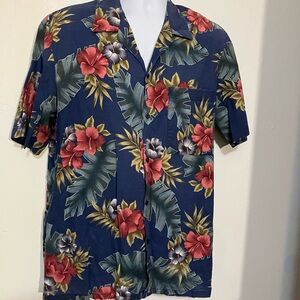 Hawaii blues Cotton blend vintage hibiscus print Hawaiian shirt size large